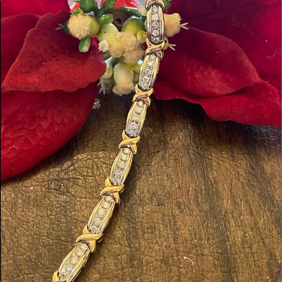 Jewelry - Gorgeous Two Tone 10 Karat Diamond Tennis Bracelet 1.50 carats.